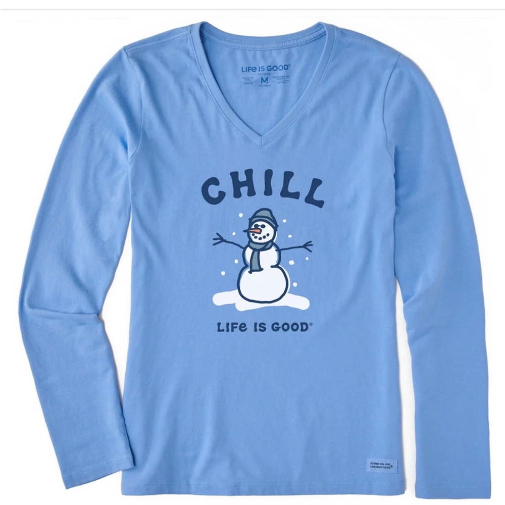 Life Is Good Chill Snowman T-shirt Medium Light Blue NWT